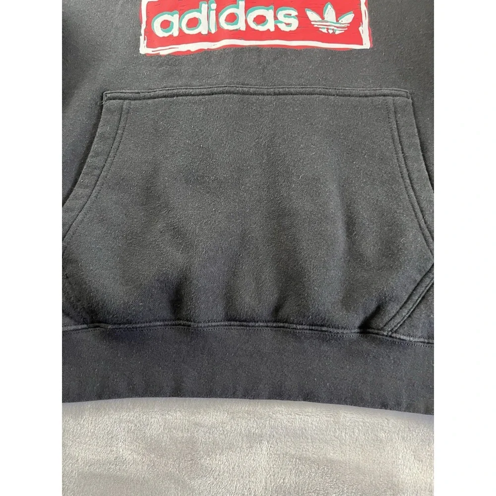Adidas Hooded Men Large Black Fleece Trefoil Kangaroo ADIDAS Graphic Sweatshirt